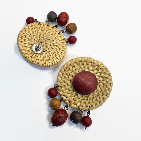 Boho Earrings, Woven, Bohemian, Statement, Pierced, Posts, Dangles, Circles, - Picture 4 of 4